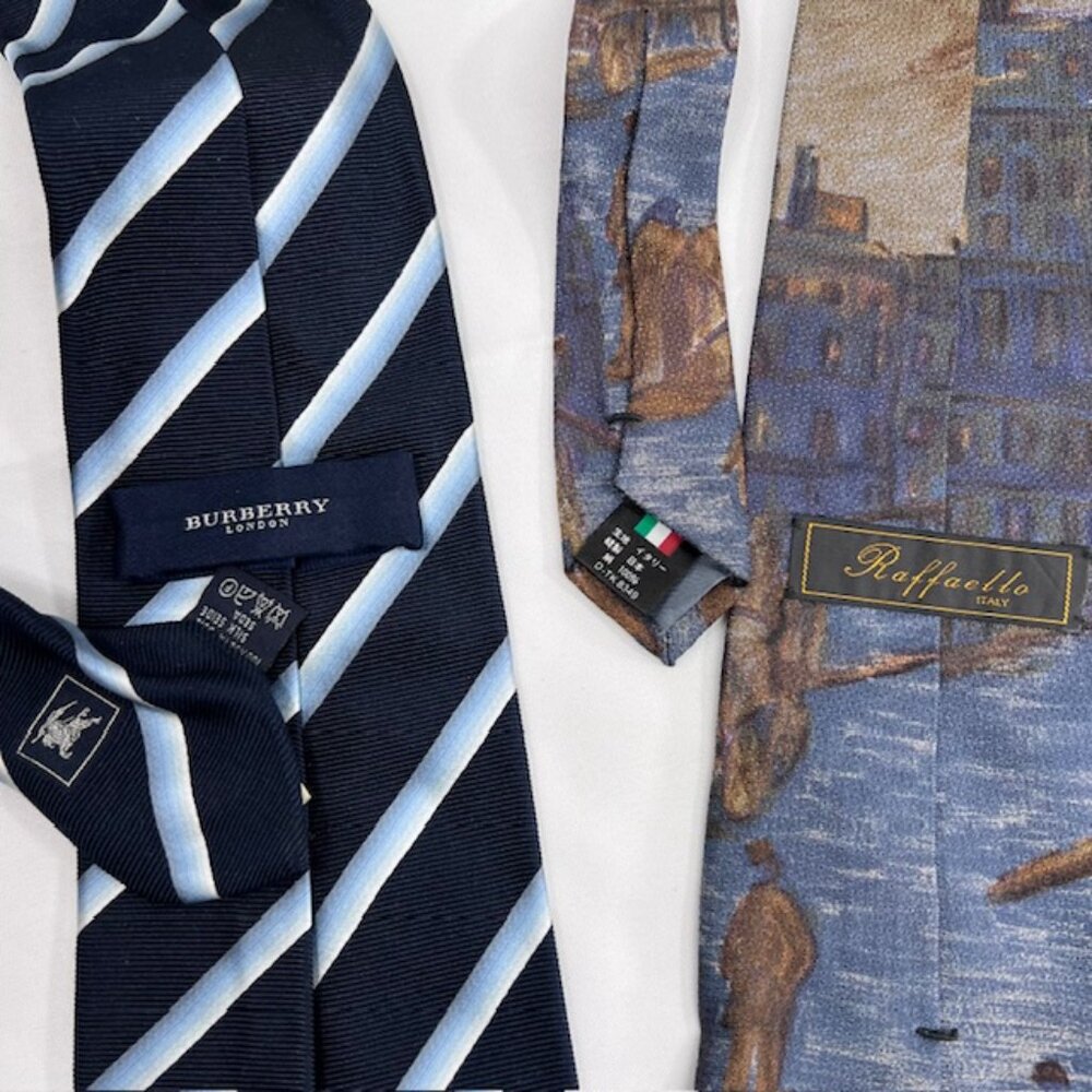 Set: 2 Neckties Burberry Blue  & Raffaello  Italy +1 Burberry  Handkerchief (54 - Picture 8 of 16